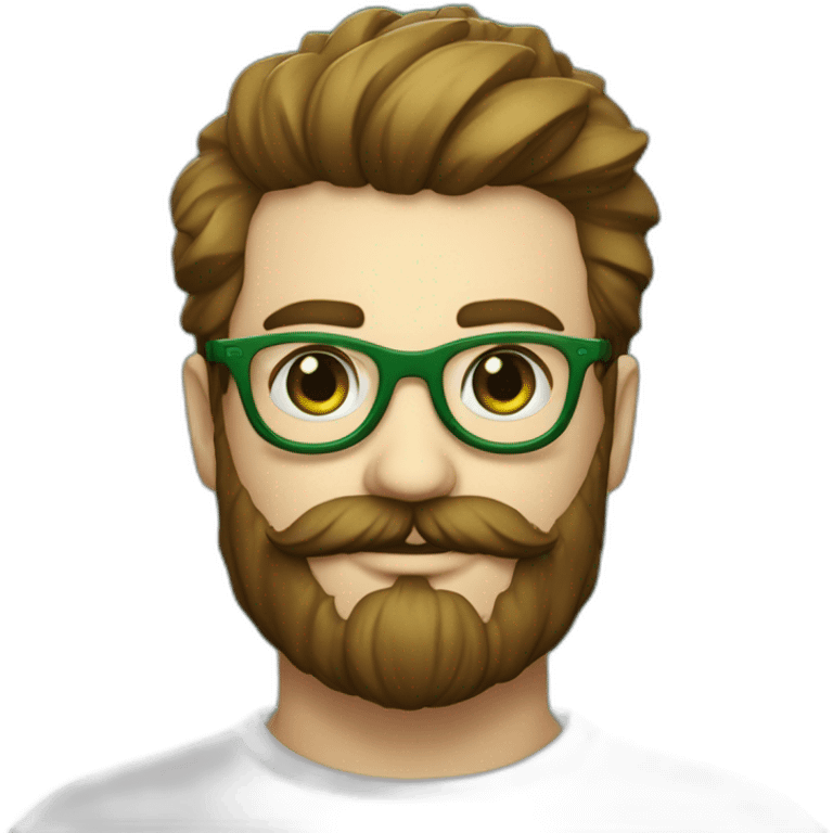 Homme moustache barbe courte lunette rondes blanc yeux vert cheveux fins court emoji