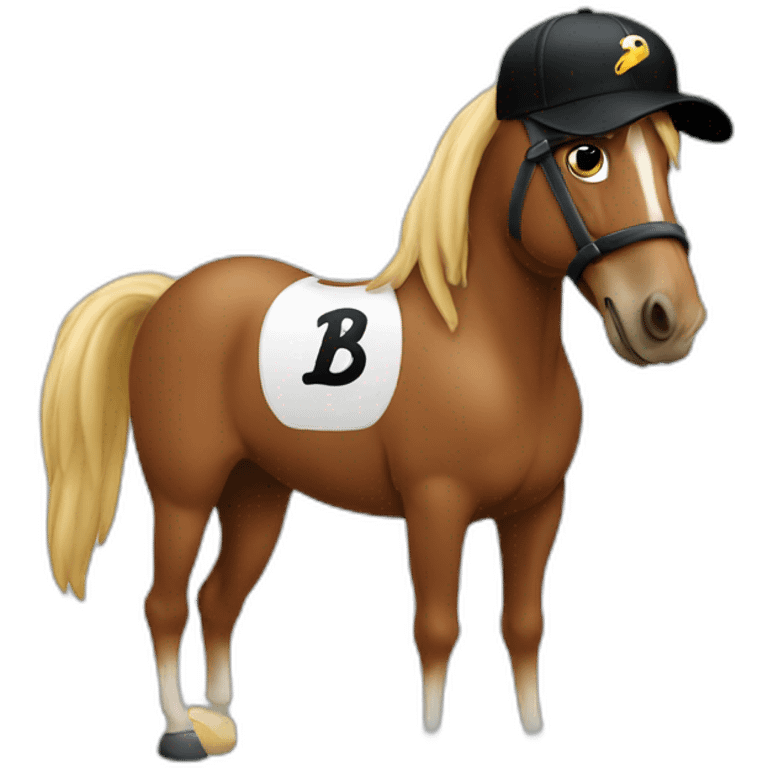 Horse with black baseball cap on with bet right logo emoji