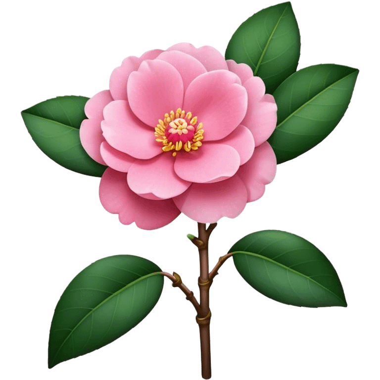 single pink Camellia flower, stem emoji