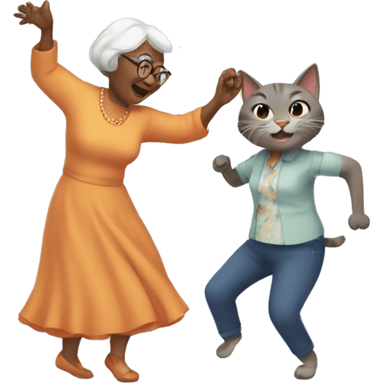 cat dancing with grandma emoji