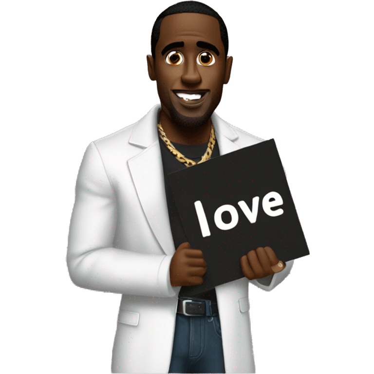 p diddy holding a sign that says “I love you Danny” emoji