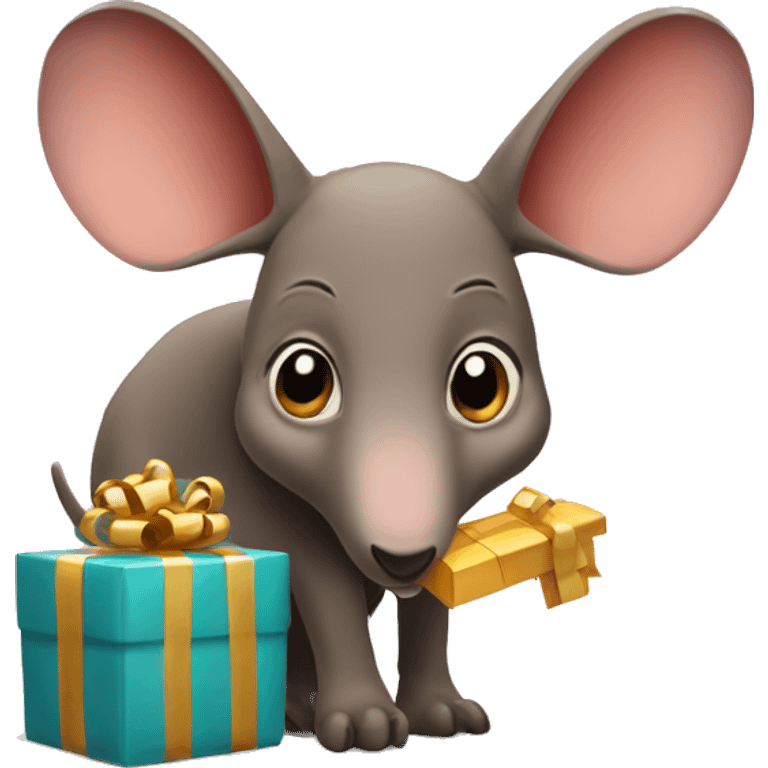 Aardvark with a present emoji