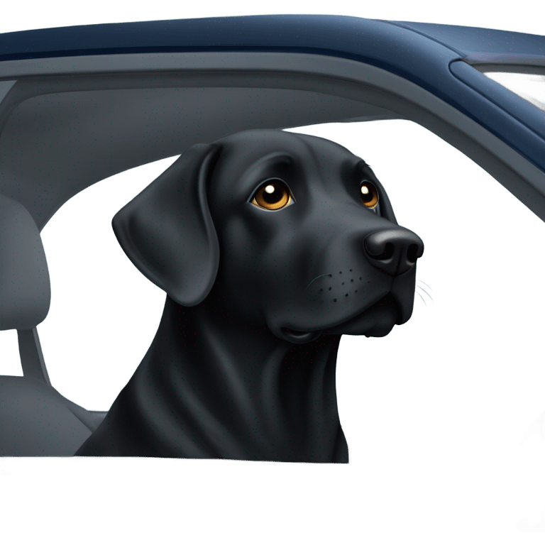 Black lab dog in a car emoji