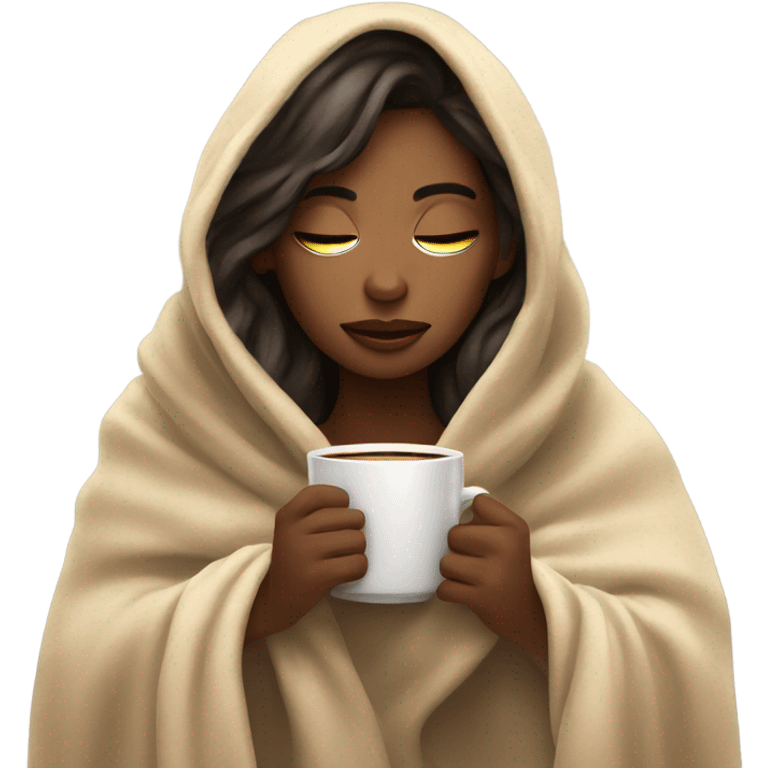 girl inside a blanket sipping coffee eyes closed emoji