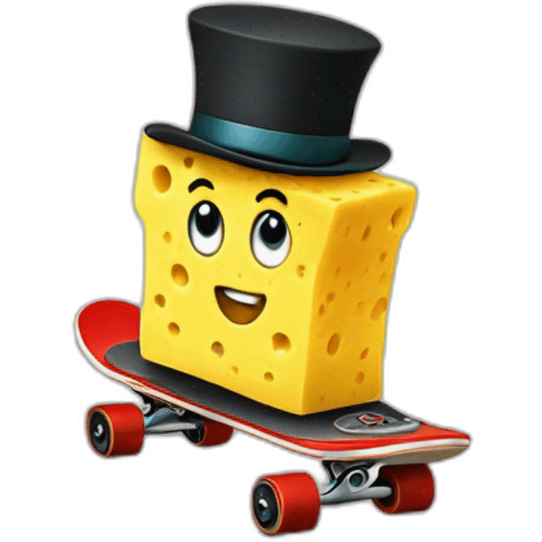 Sponge emoji with top hat on wheeled skateboard emoji