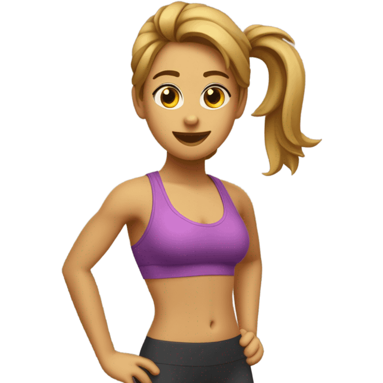 Chica de pelo lacio color castaño con marchitas rubias entrenando en el gym emoji