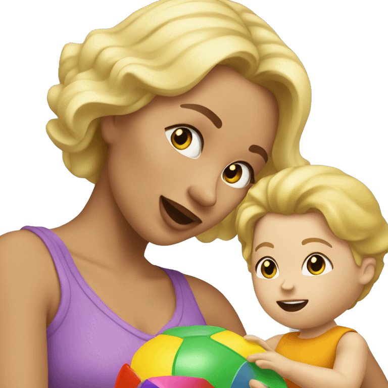 blonde women playing with blonde child with toys emoji