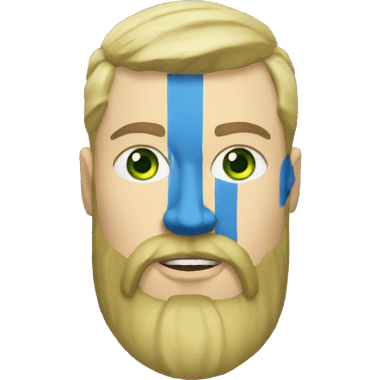 ukrainian military blonde man with a beard with green eyes with blue viking paint on the face  emoji