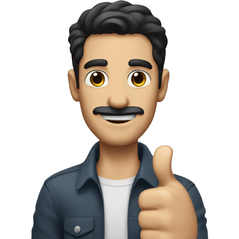 dark hair dark eyed man with short mustache thumbs up  emoji