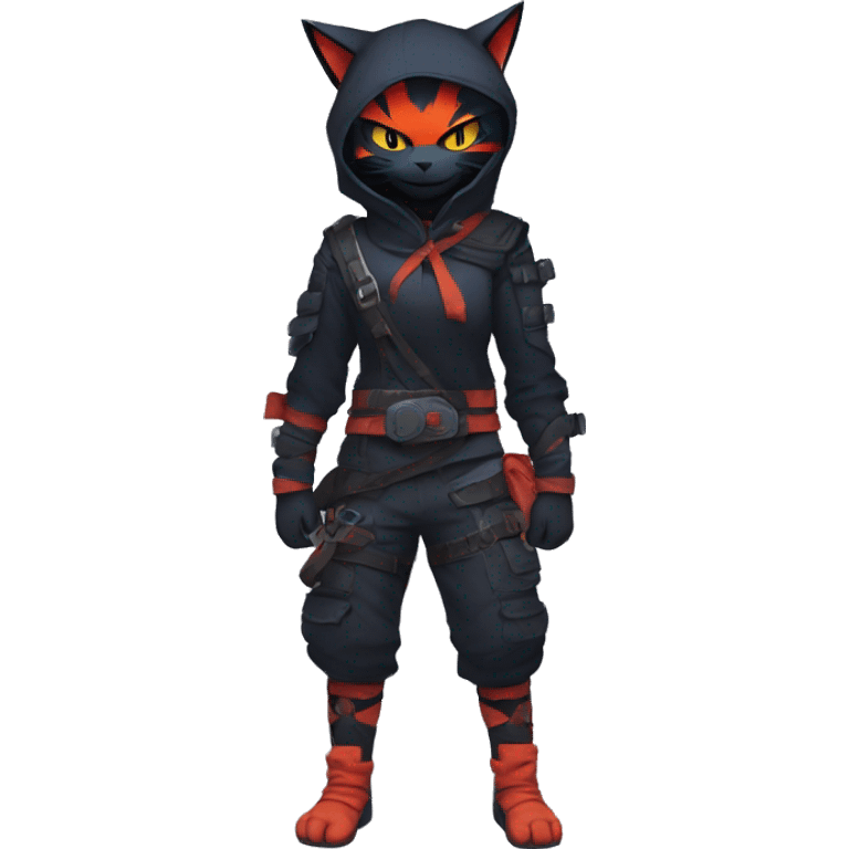 Edgy Shy Anthro Ninja cool pretty dark Litten-Pokémon-cat-fursona-animal techwear emoji