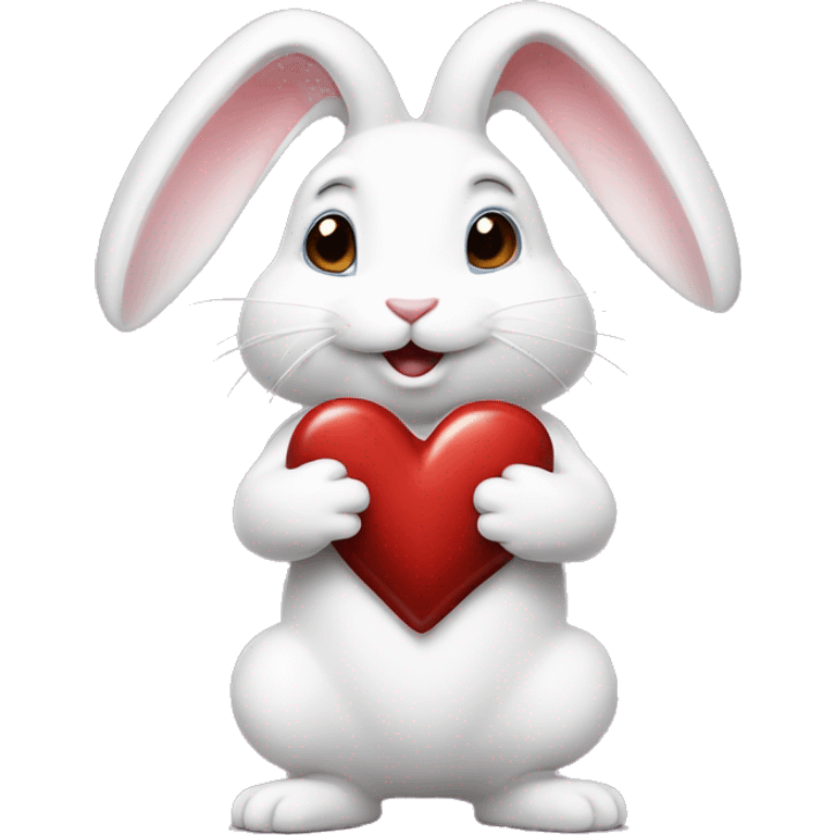 White bunny standing up on its hind legs, eating Valentine chocolate  emoji