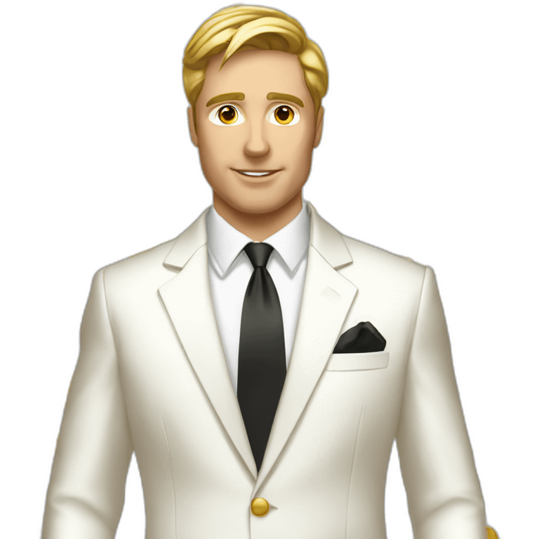 Posh-man-with-white-suit-holding-golden-coins emoji