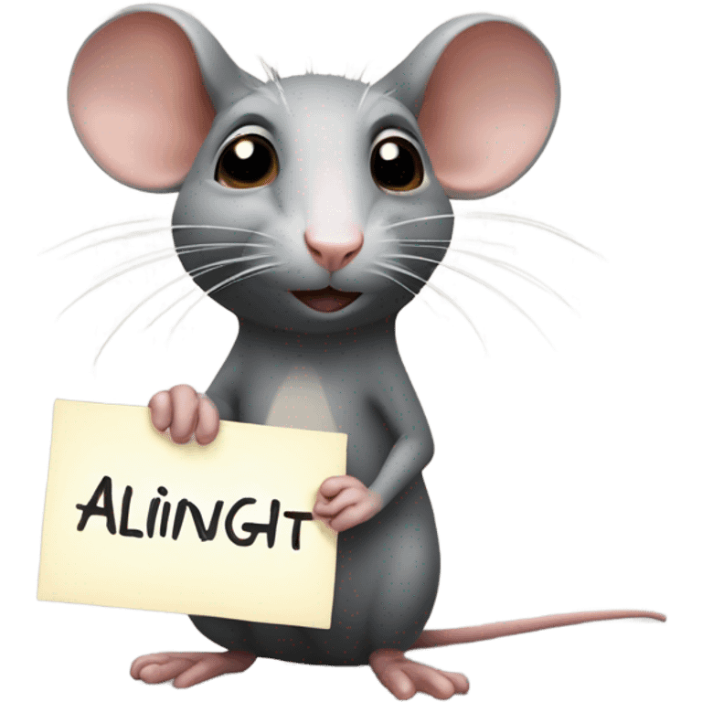 The rat, with its head turned to the right, holds a sign with the inscription "ALINGHT". emoji