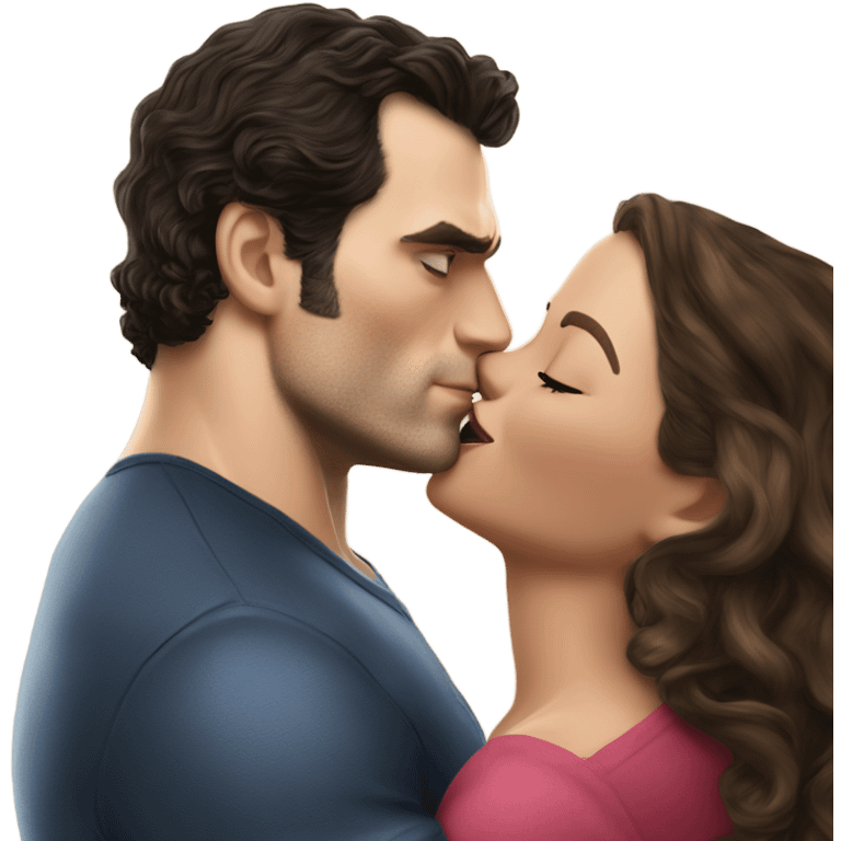 realistic photo of Henry Cavill kissing a beautiful woman  emoji