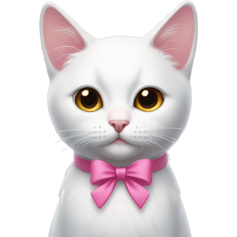 White cat with pink eyes with a bow on right side of head emoji