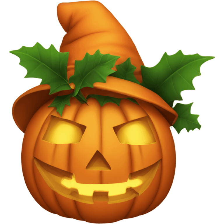 jack o lantern with Christmas leaves emoji