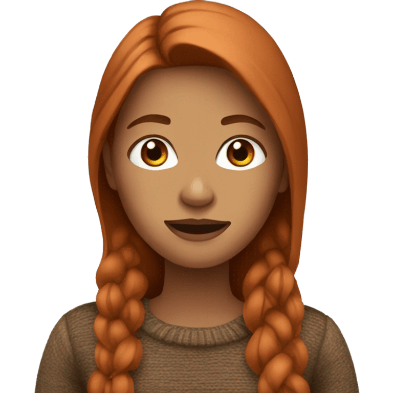 Woman with long copper hair wearing a brown sweater  emoji