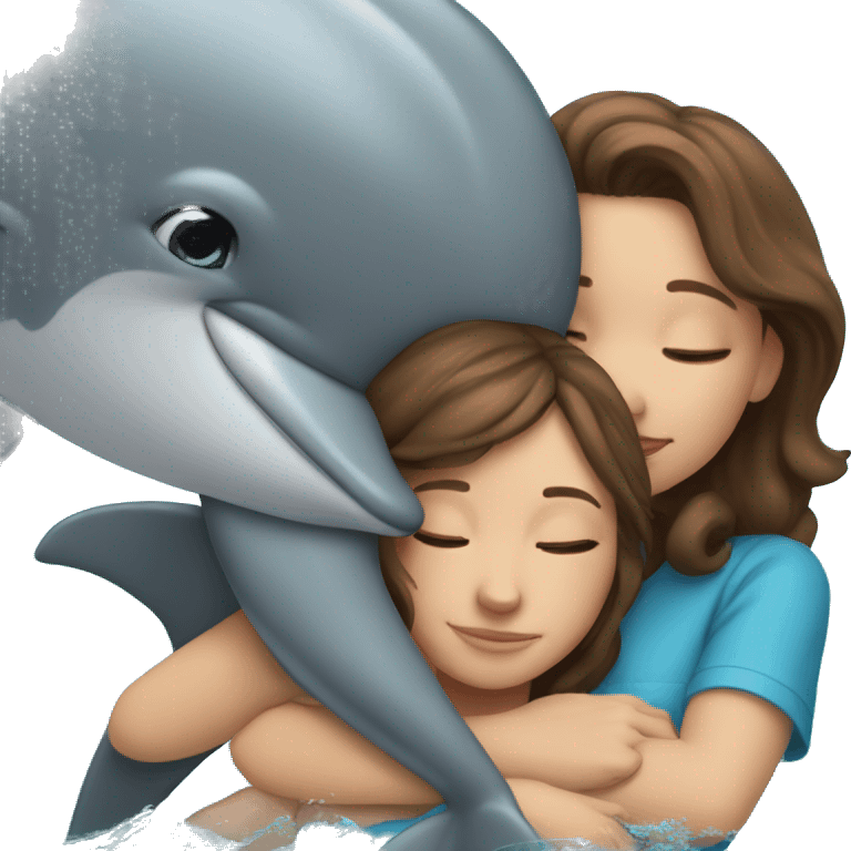 girl with brown hair hugging dolphin emoji