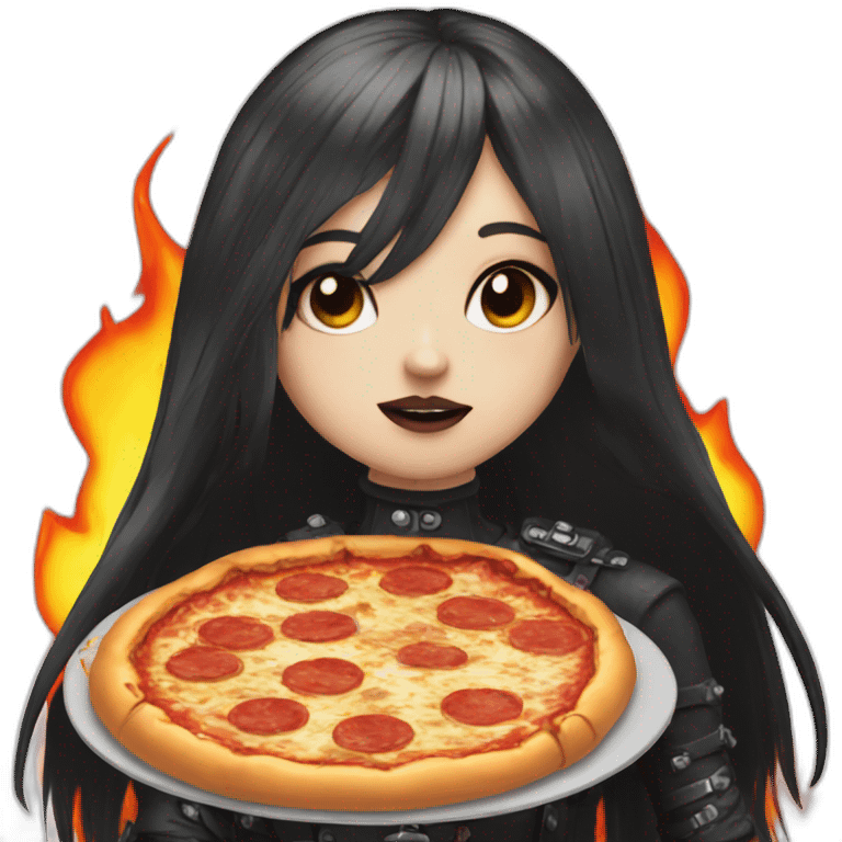 goth egirl with flame in chest eating pizza emoji