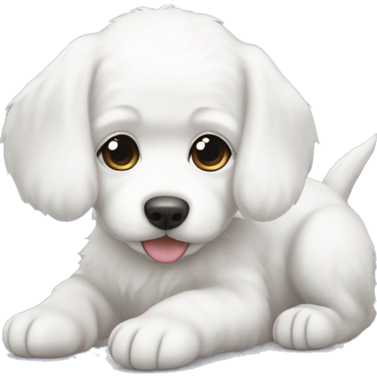 White puppy with  벚꽃 emoji