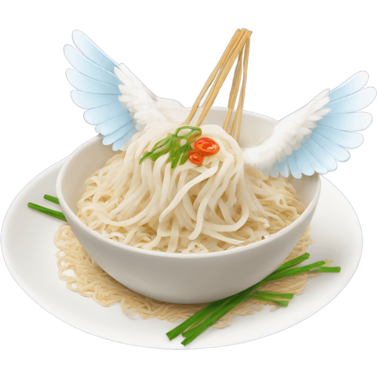 Flat rice noodles with flying wings emoji