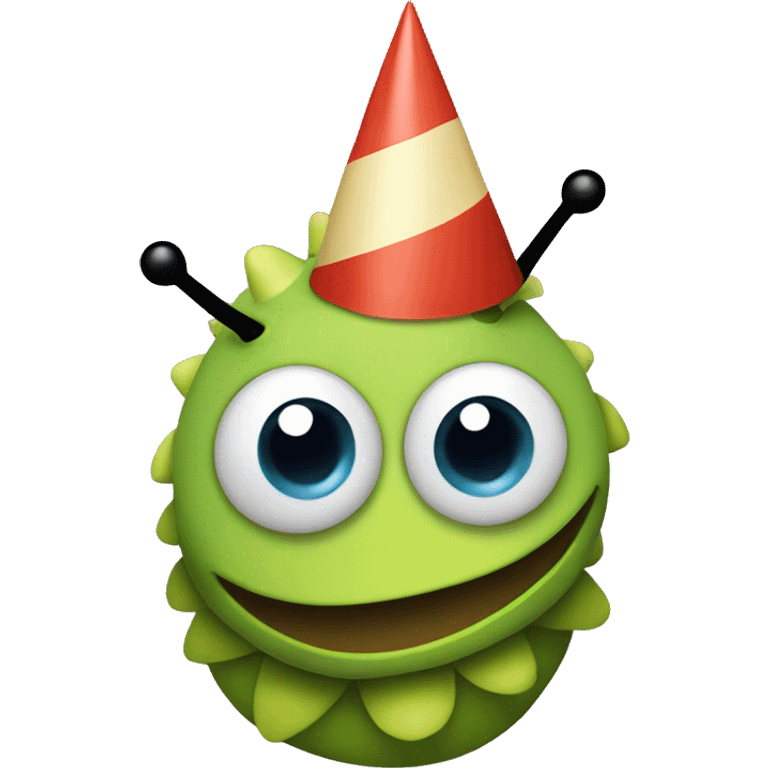 a caterpillar wearing a party hat on top of its head emoji