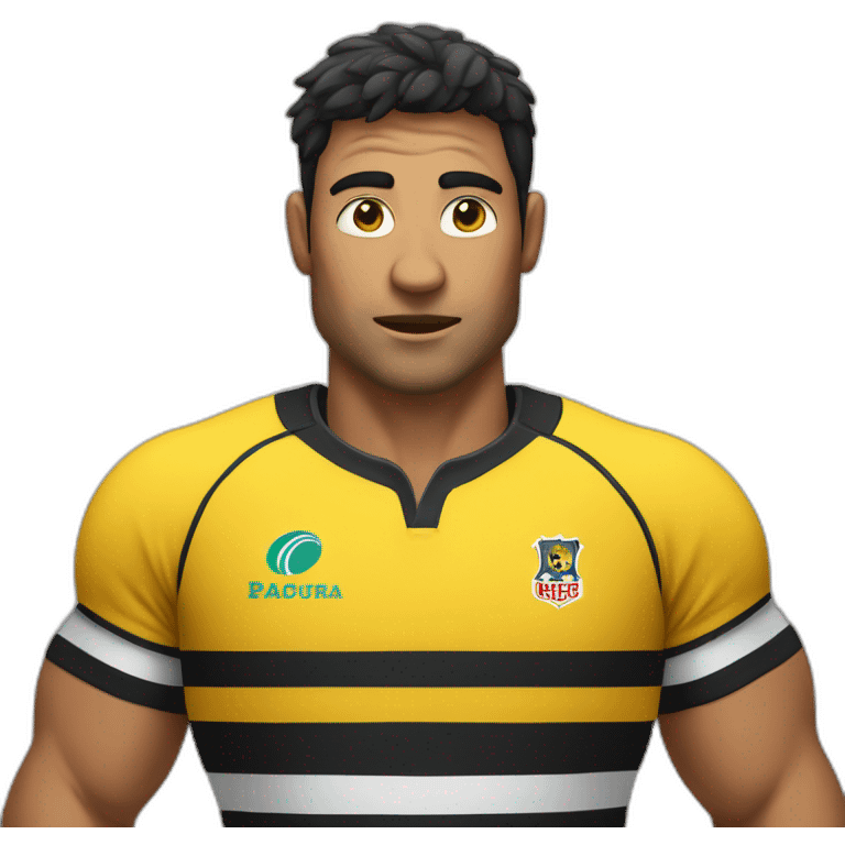 Hombre juntando rugby con remera negra y amarilla a rayas  emoji