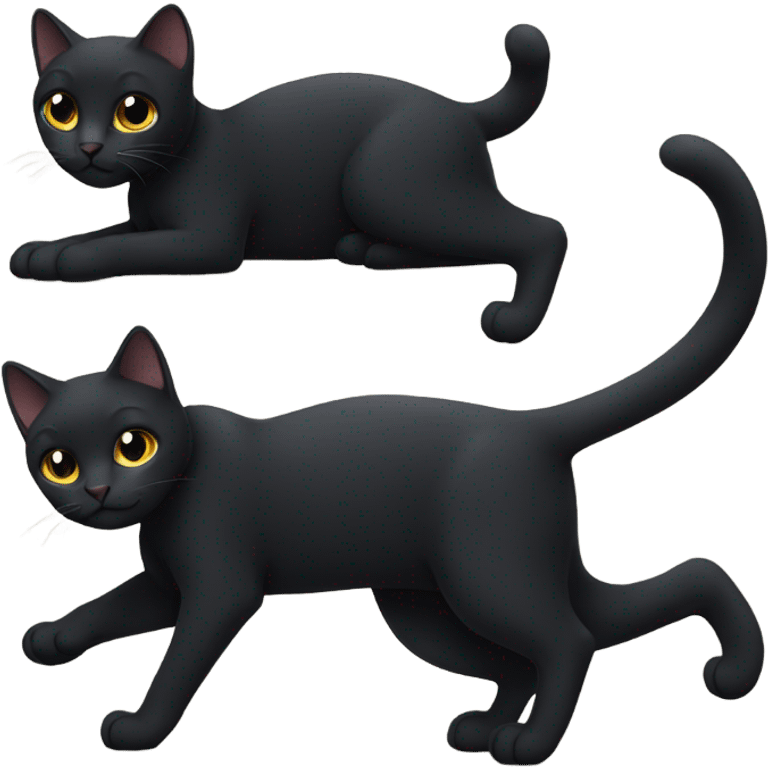 Black cute cat stretching emoji