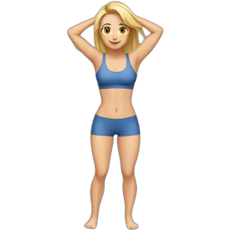 fit Caucasian woman small panties hands-in-hair pose (full body) emoji