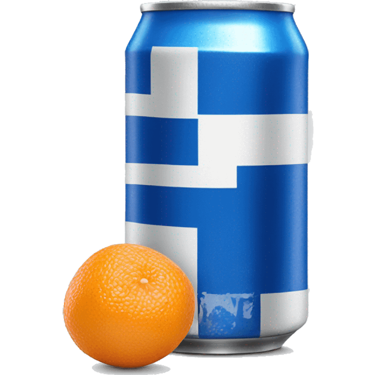 Blue Fanta can with Greek flag on it and a glass next to it emoji