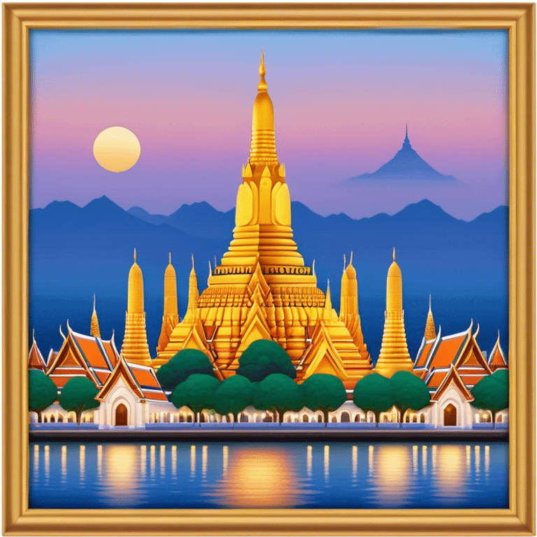 Cinematic Realistic Wat Arun Landmark Emoji, depicted with majestic temple spires illuminated against twilight rendered with intricate detail and soft, ethereal lighting. emoji