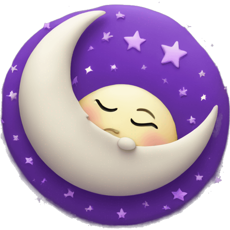 Sleeping moon with purple stars emoji