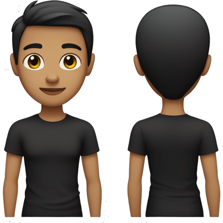 Create an emoji of a non gendered person with short black hair, medium skin tone, wearing a black t-shirt, arms crossed, and a neutral standing position emoji