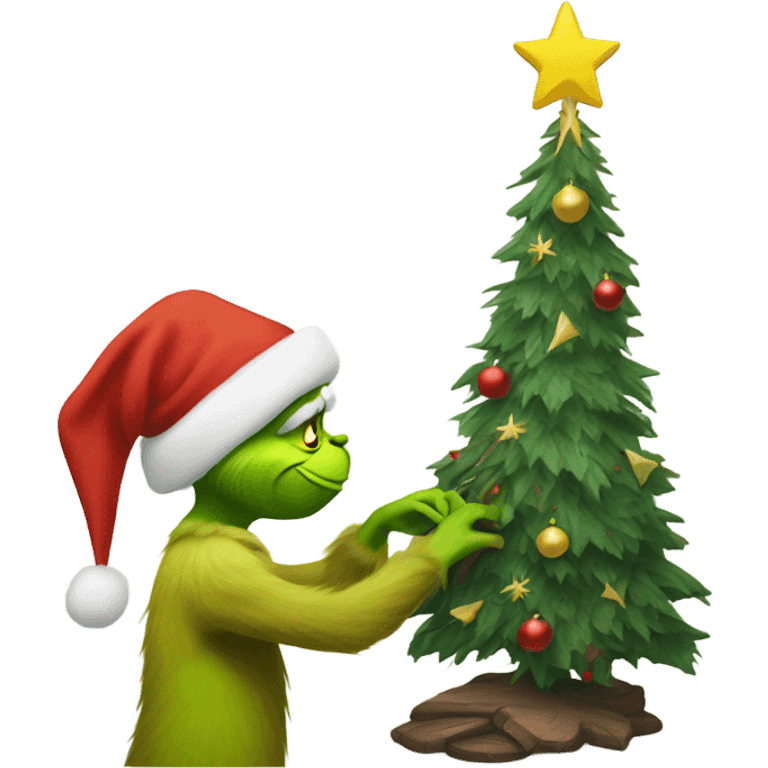 grinch putting the christmas tree up emoji