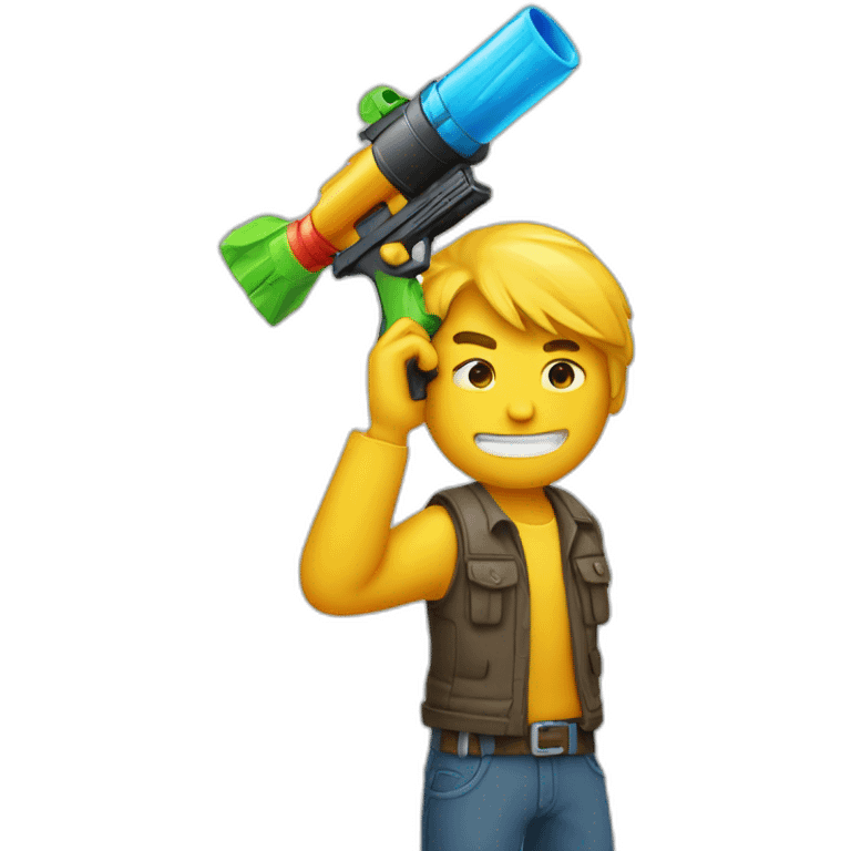 A man holds a water gun to his head emoji