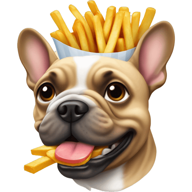 French bull dog eating French fries emoji