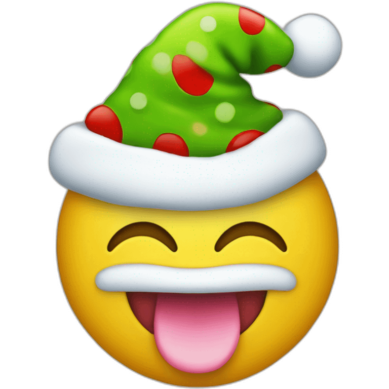 smiling yellow face with the tongue and a christmas hat emoji