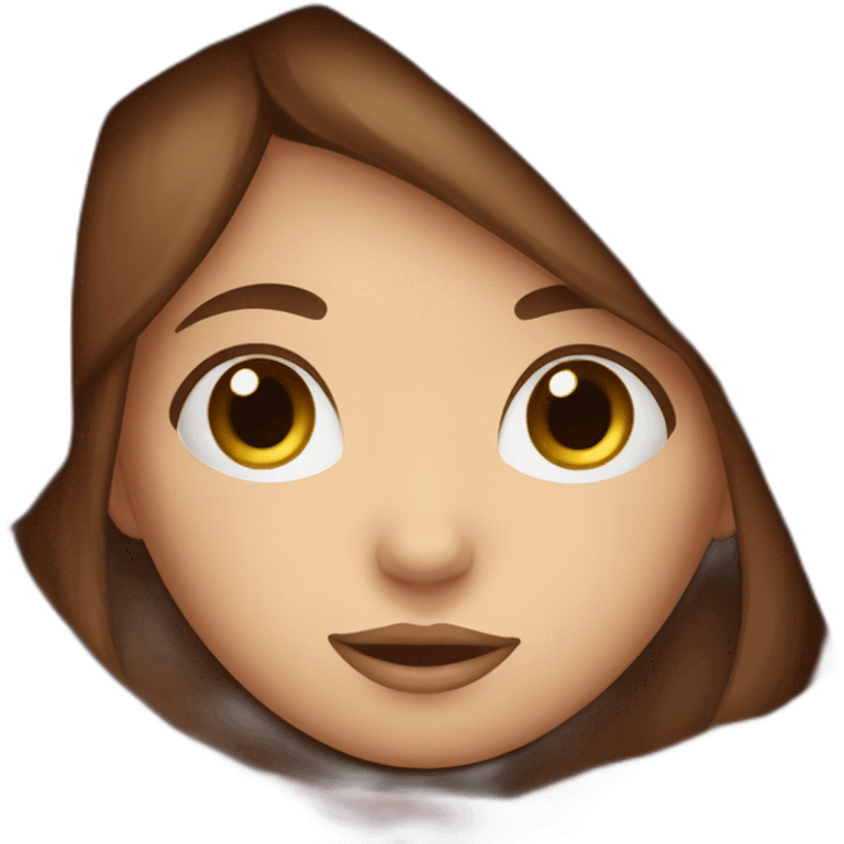 Girl with brown hair, blushing, covering her face with a red blanket emoji