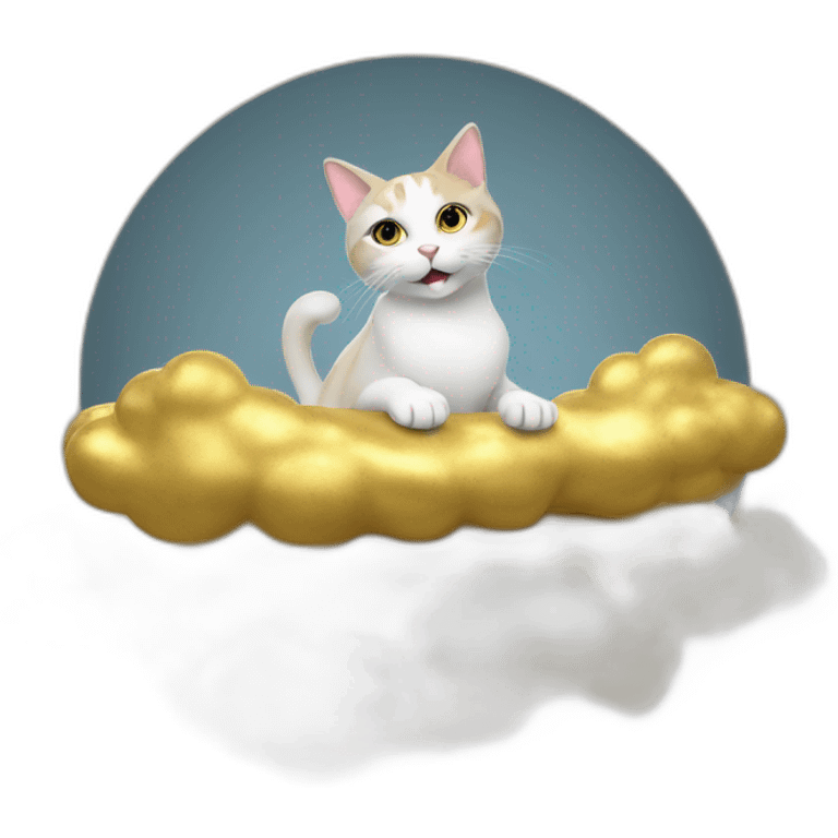 cat secretary sitting on top of the gold cloud emoji