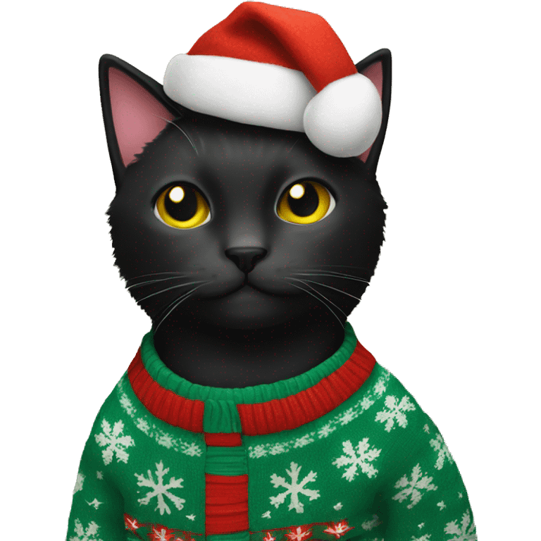 black cat in christmas sweater emoji