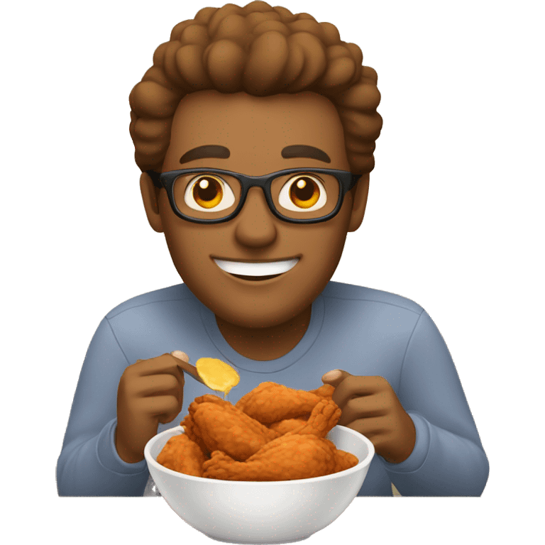 A man happily eating a bowl of fried chicken  emoji