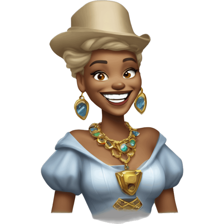 Laughing Warcraft Rihanna gem collector in Uncle Scrooge style, mysterious eyes, intricate lips, masterpiece pose emoji