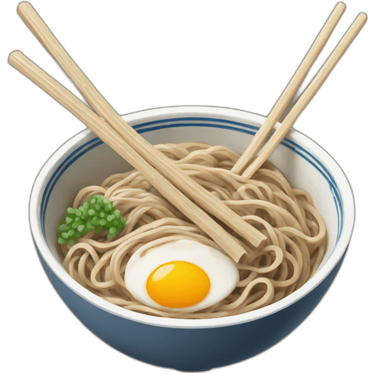 bowl of japanese buckwheat soba noodles with two chopsticks without egg emoji