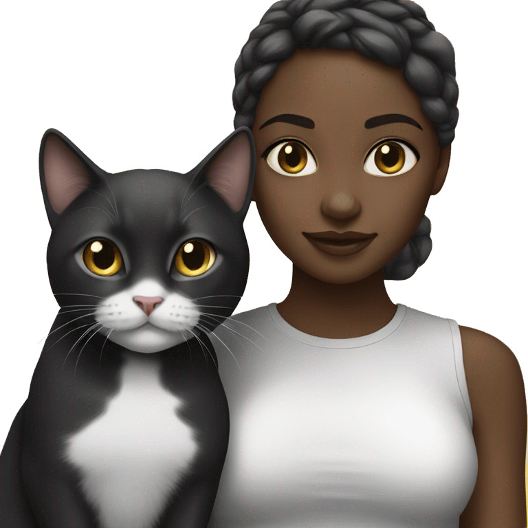 Black girl with black/white cat emoji