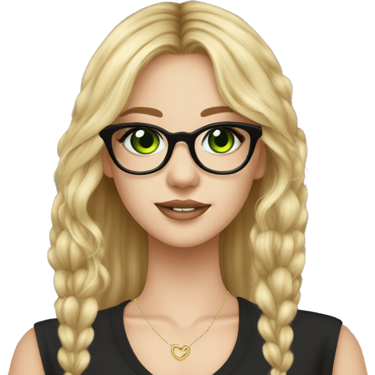 Young lady nose ring earrings long blonde hair black glasses green eyes loves black wears mascara has a nose ring emoji