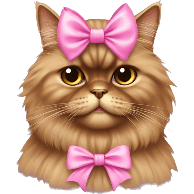 Brown Persian cat wearing a pink bow emoji