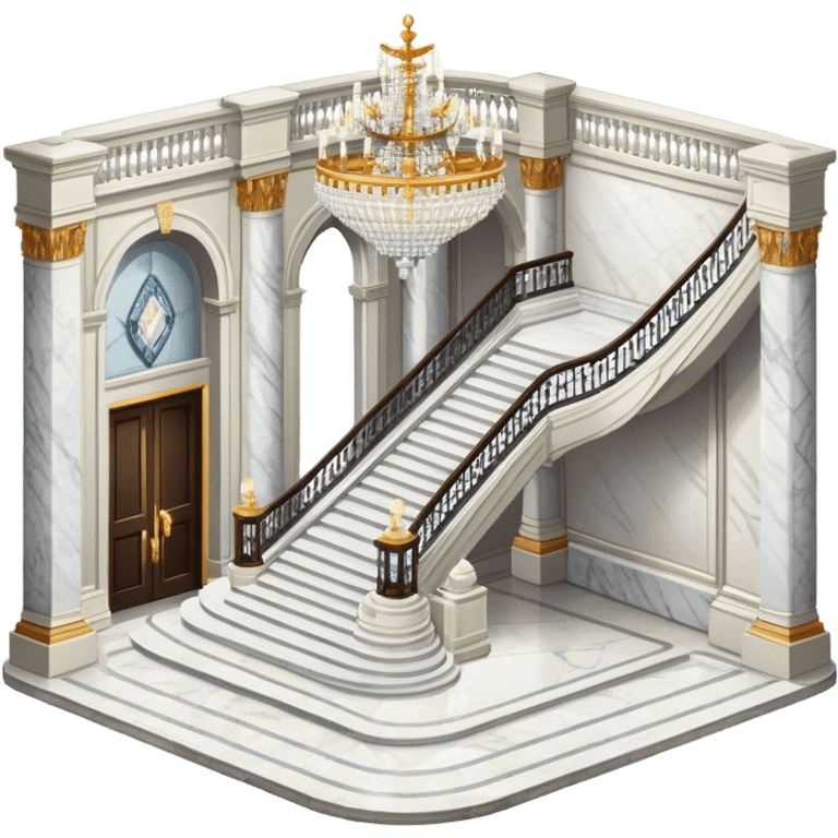 Grand marble staircase foyer isometric with chandelier emoji