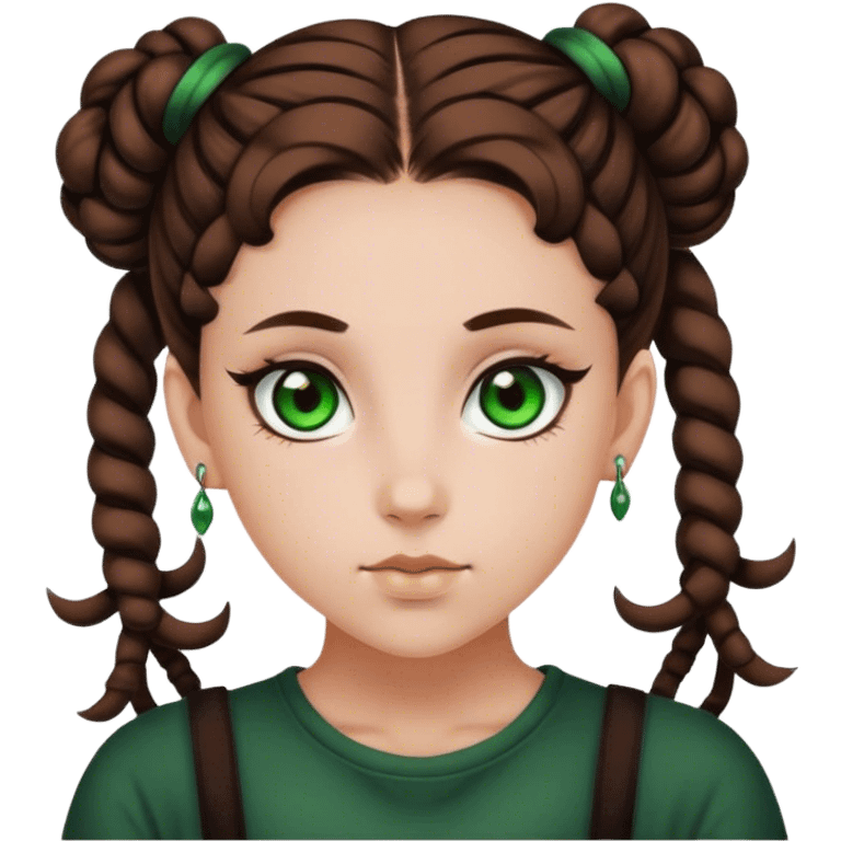 dark green eyed girl with brown space buns hair emoji