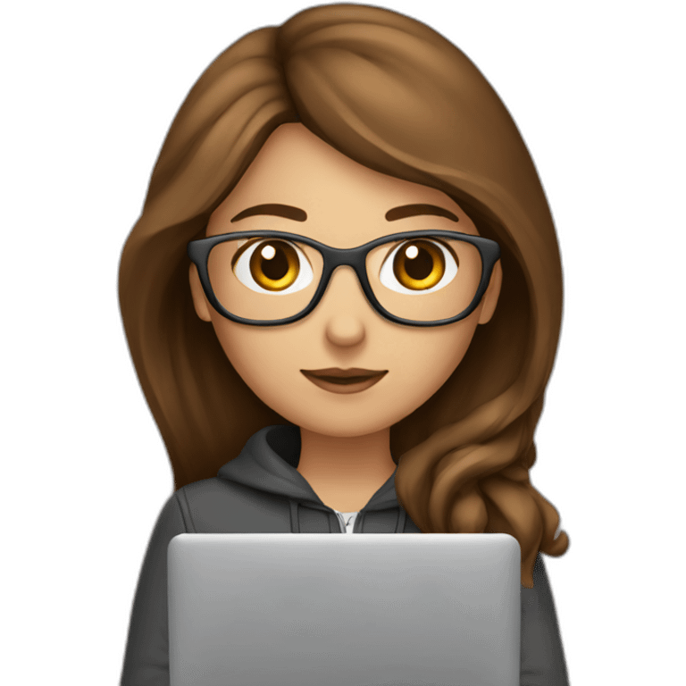 pretty programmer girl with brown hair working with MacBook emoji