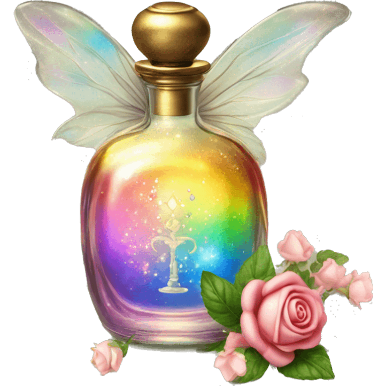 Rainbow magic fairy sparkling old Antique oil perfume bottle with herbal and rose flowers emoji